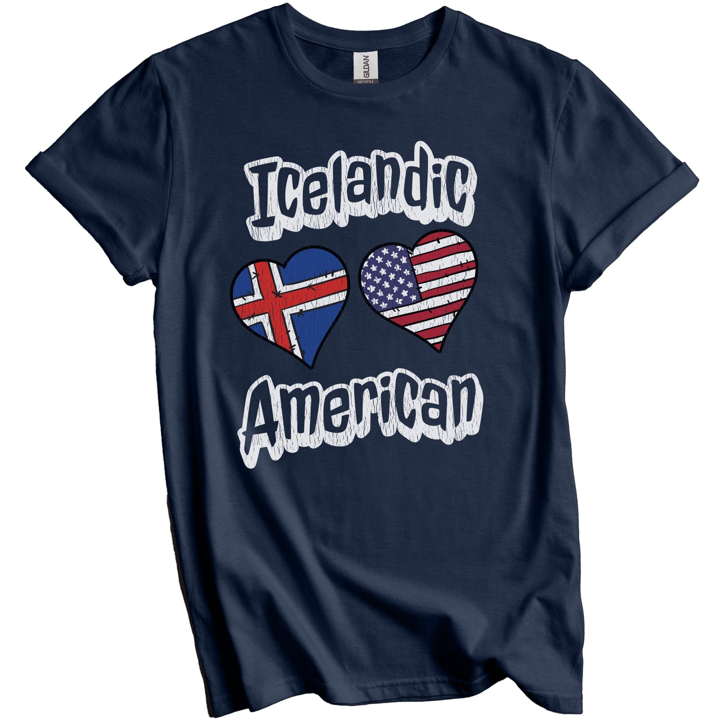Icelandic American Flag Hearts Combo Iceland Distressed T-Shirt