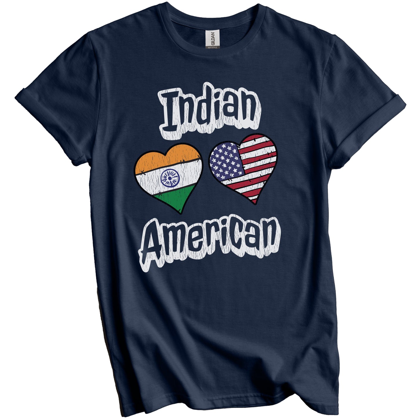 Indian American Flag Hearts Combo India Distressed T-Shirt