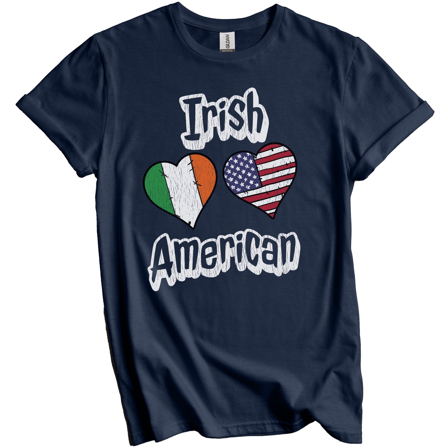 Irish American Flag Hearts Combo Ireland Distressed T-Shirt