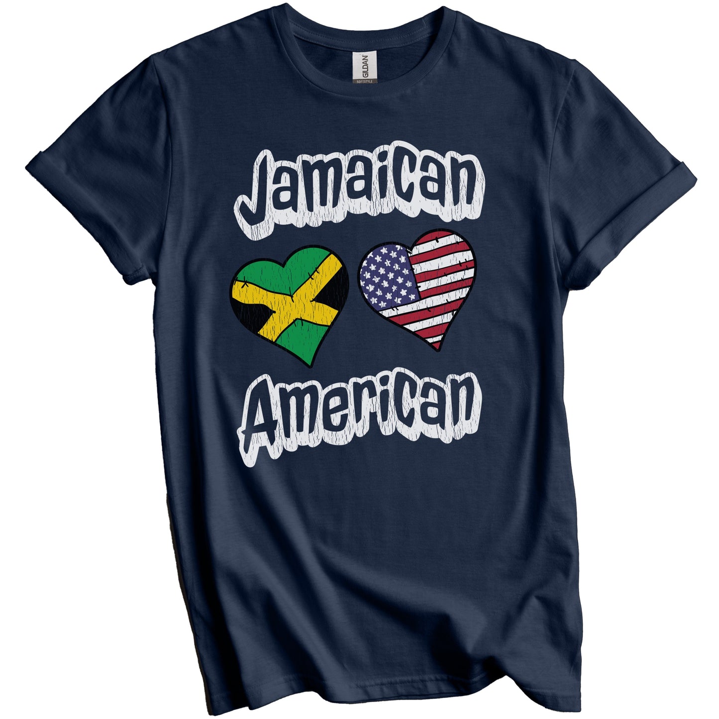 Jamaican American Flag Hearts Combo Jamaica Distressed T-Shirt