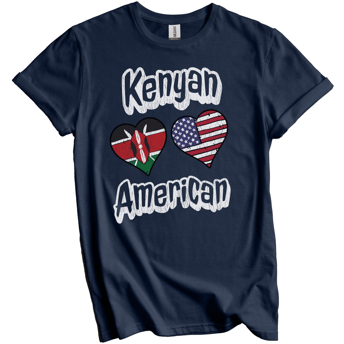 Kenyan American Flag Hearts Combo Kenya Distressed T-Shirt