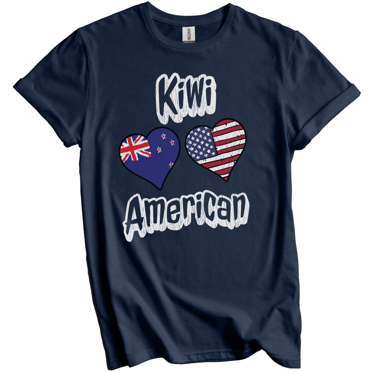 Kiwi American Flag Hearts Combo New Zealand Distressed T-Shirt