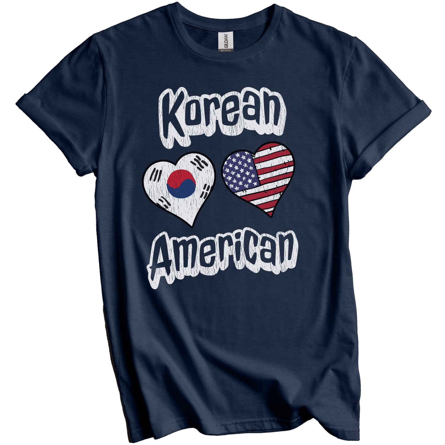 Korean American Flag Hearts Combo South Korea Distressed T-Shirt