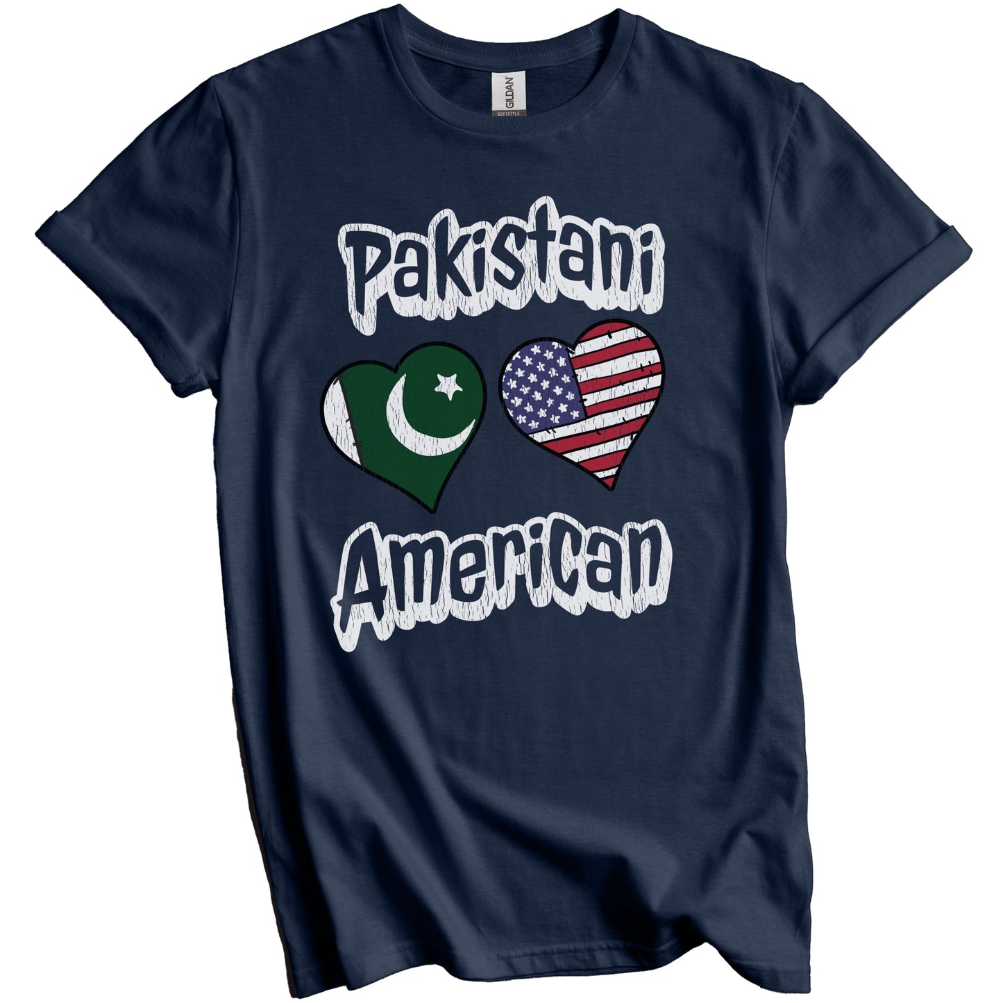 Pakistani American Flag Hearts Combo Pakistan Distressed T-Shirt