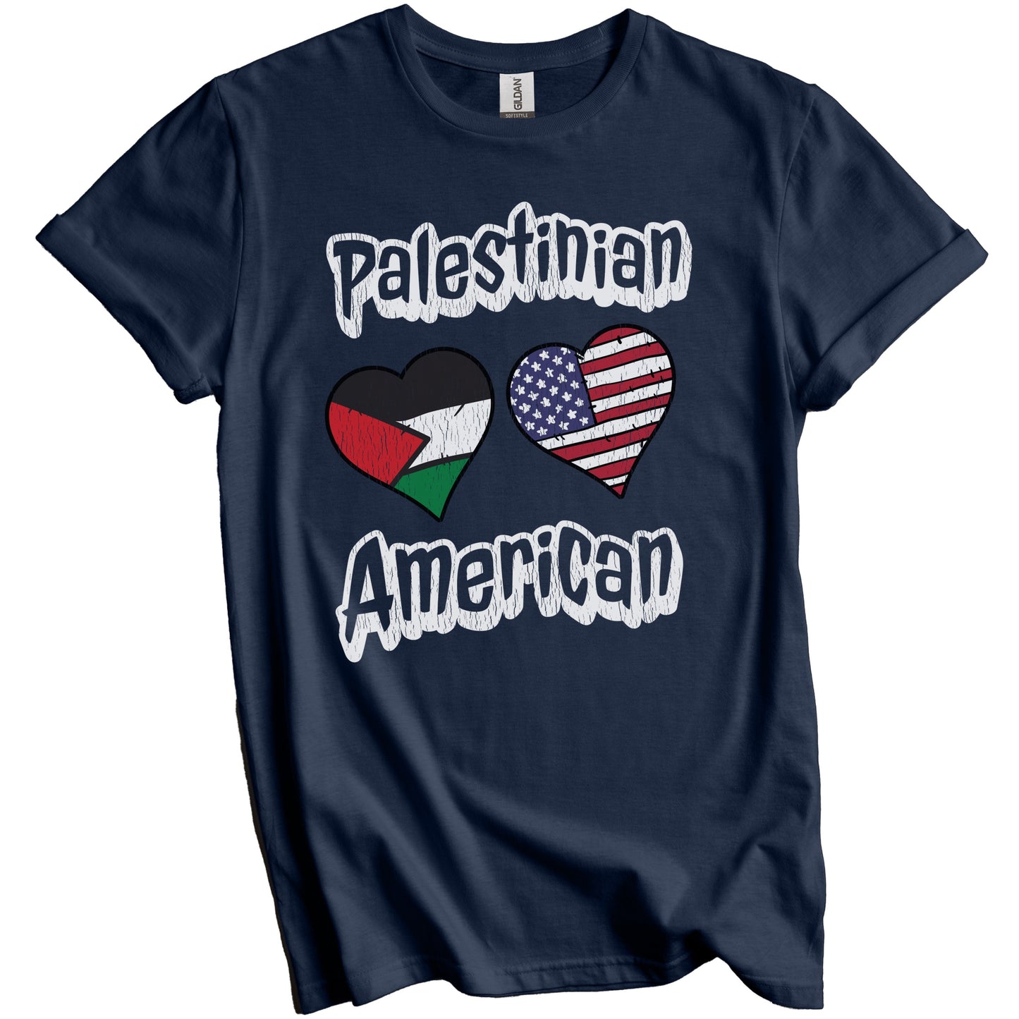 Palestinian American Flag Hearts Combo Palestine Distressed T-Shirt