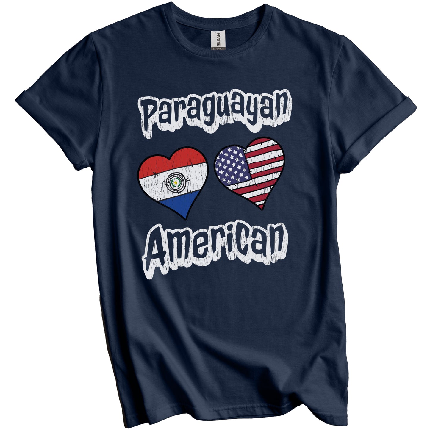 Paraguayan American Flag Hearts Combo Paraguay Distressed T-Shirt
