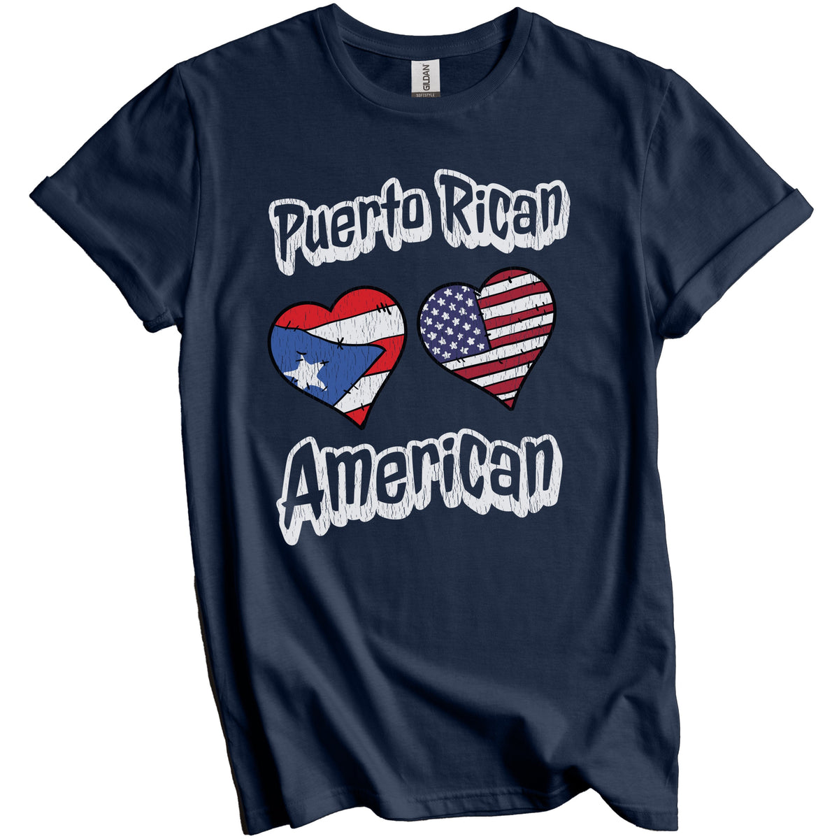 Puerto Rican American Flag Hearts Combo Puerto Rico Distressed T-Shirt