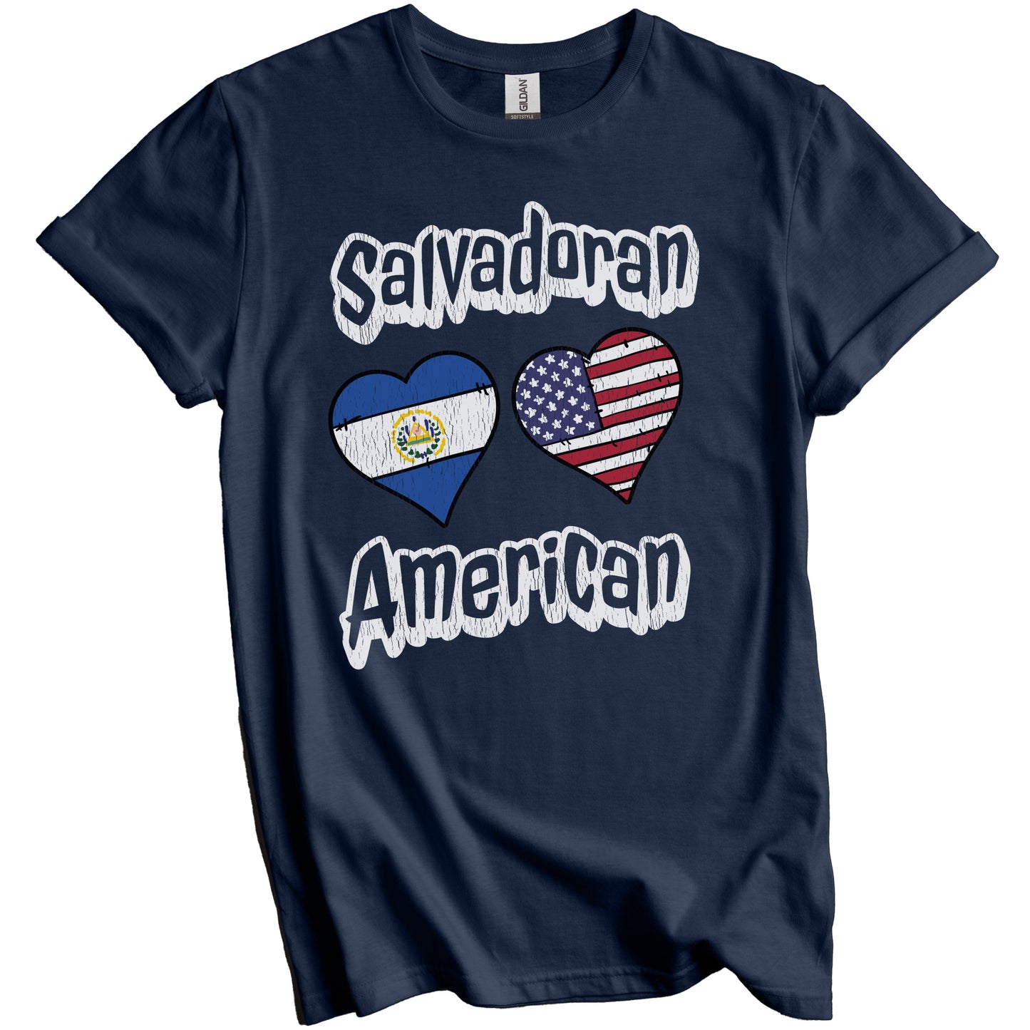 Salvadoran American Flag Hearts Combo El Salvador Distressed T-Shirt