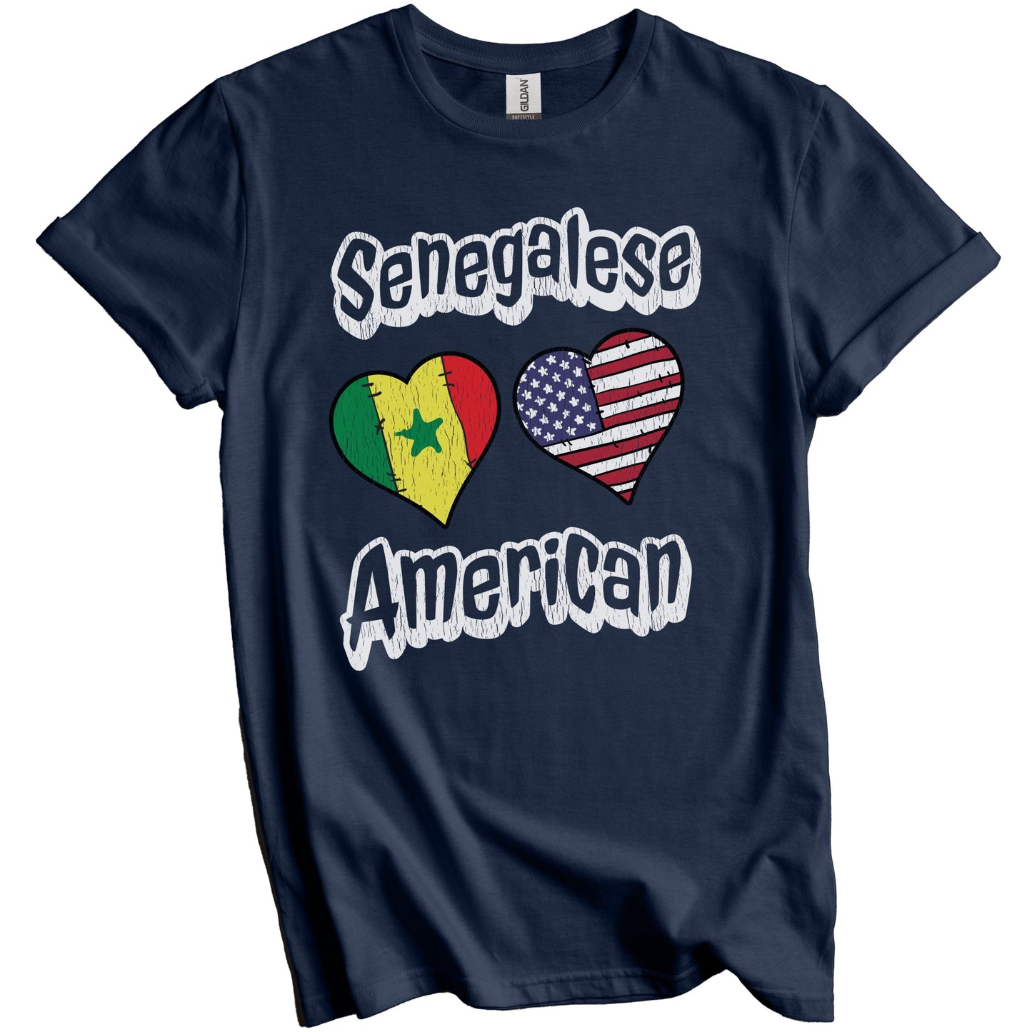 Senegalese American Flag Hearts Combo Senegal Distressed T-Shirt