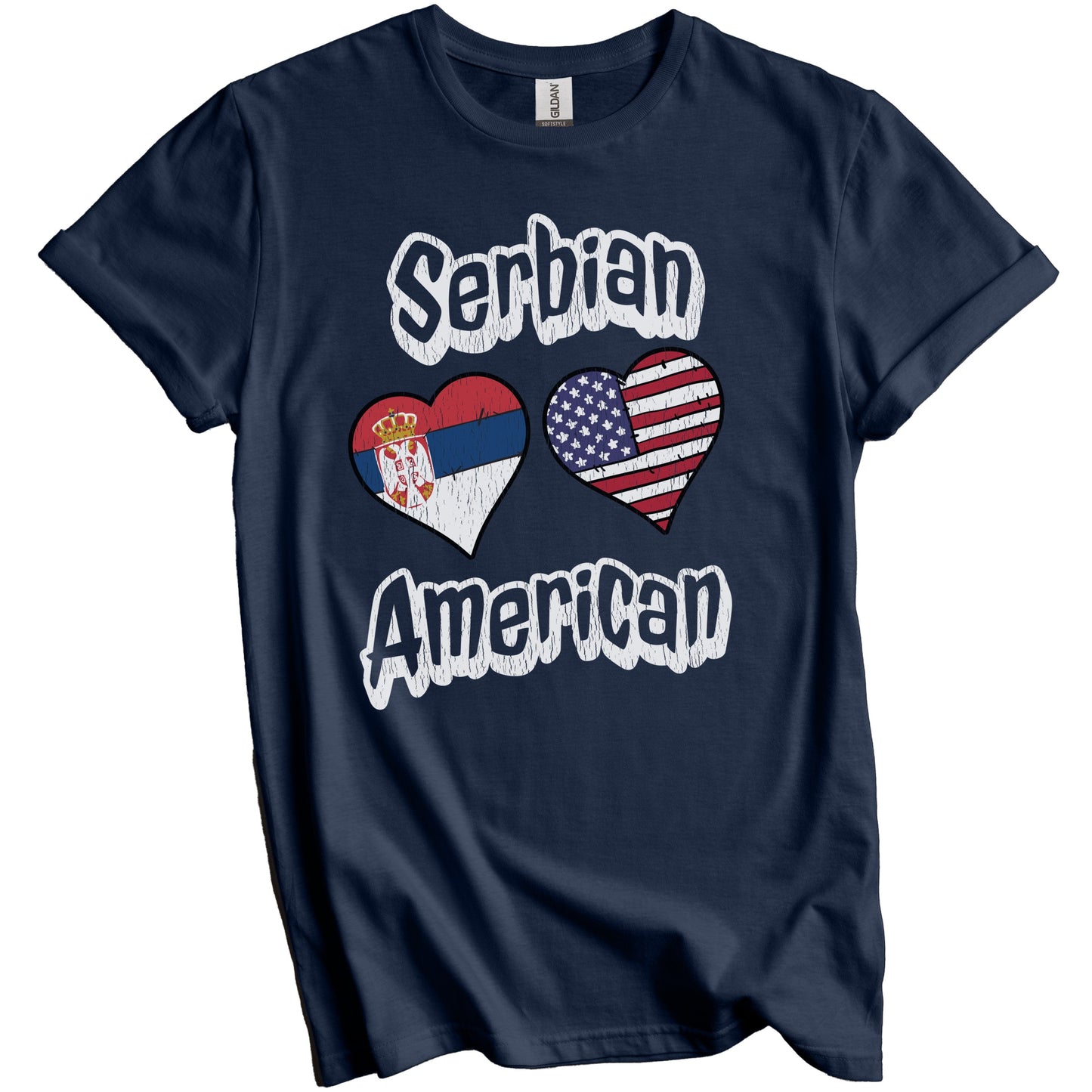 Serbian American Flag Hearts Combo Serbia Distressed T-Shirt