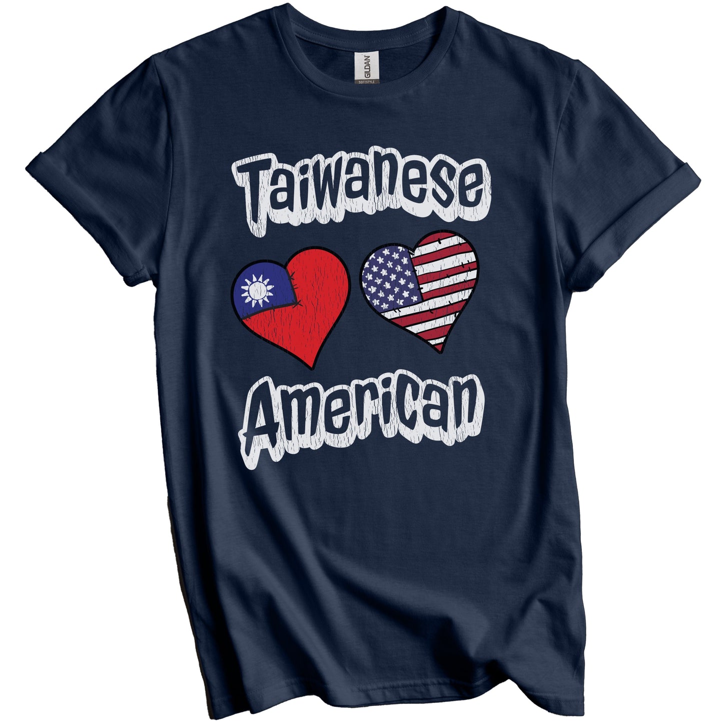 Taiwanese American Flag Hearts Combo Taiwan Distressed T-Shirt