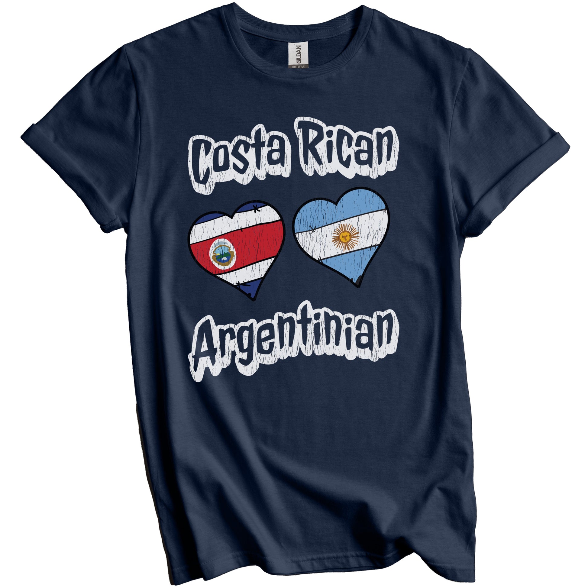 Costa Rican Argentinian Flag Hearts Costa Rica Argentina Distressed T-Shirt