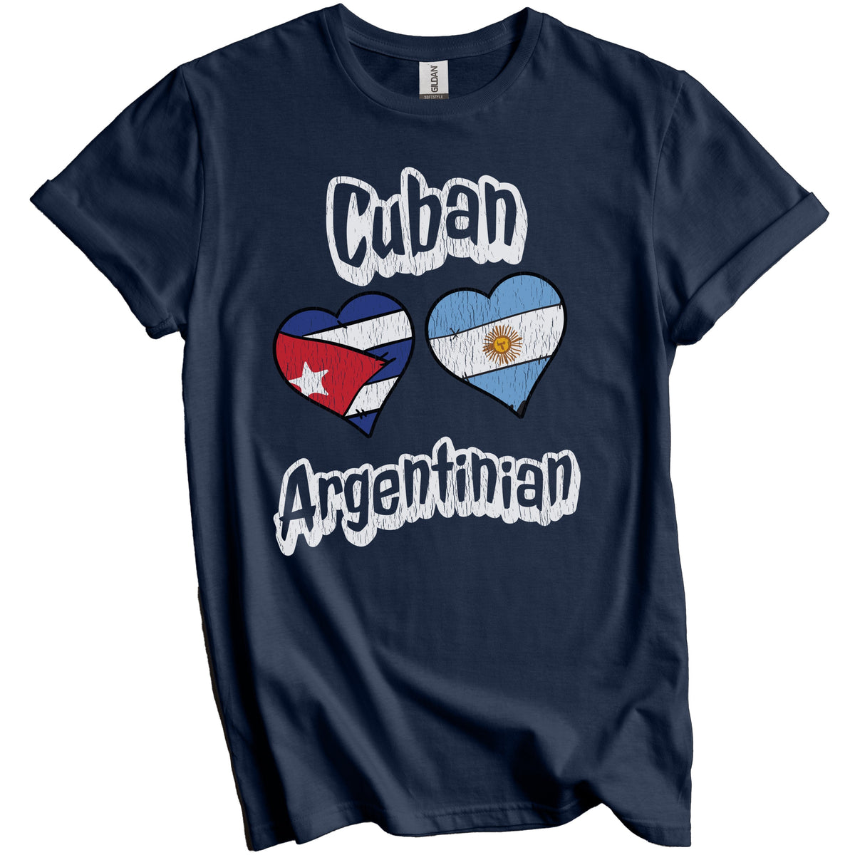 Cuban Argentinian Flag Heart Combo Cuba Argentina Distressed T-Shirt