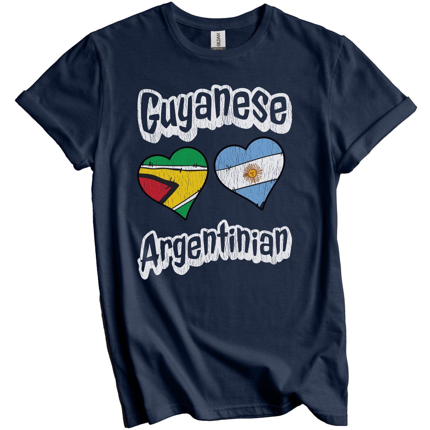 Guyanese Argentinian Flag Heart Combo Guyana Argentina Distressed T-Shirt