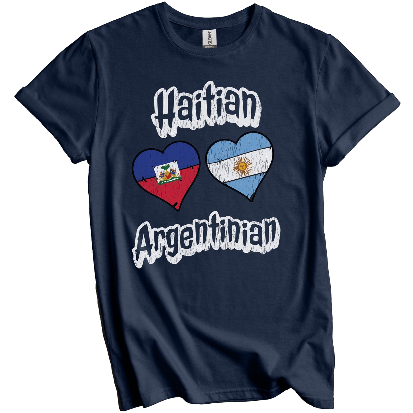 Haitian Argentinian Flag Heart Combo Haiti Argentina Distressed T-Shirt