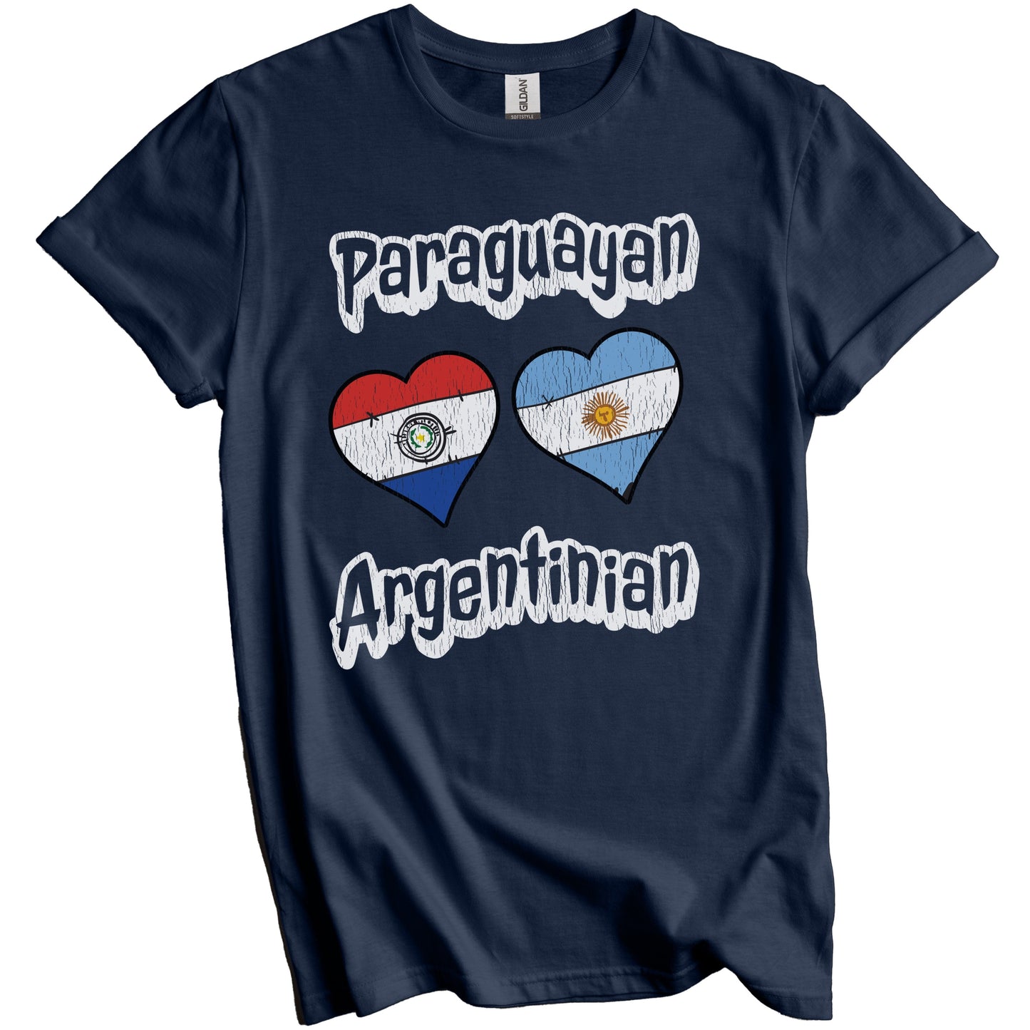 Paraguayan Argentinian Flag Heart Combo Paraguay Argentina Distressed T-Shirt