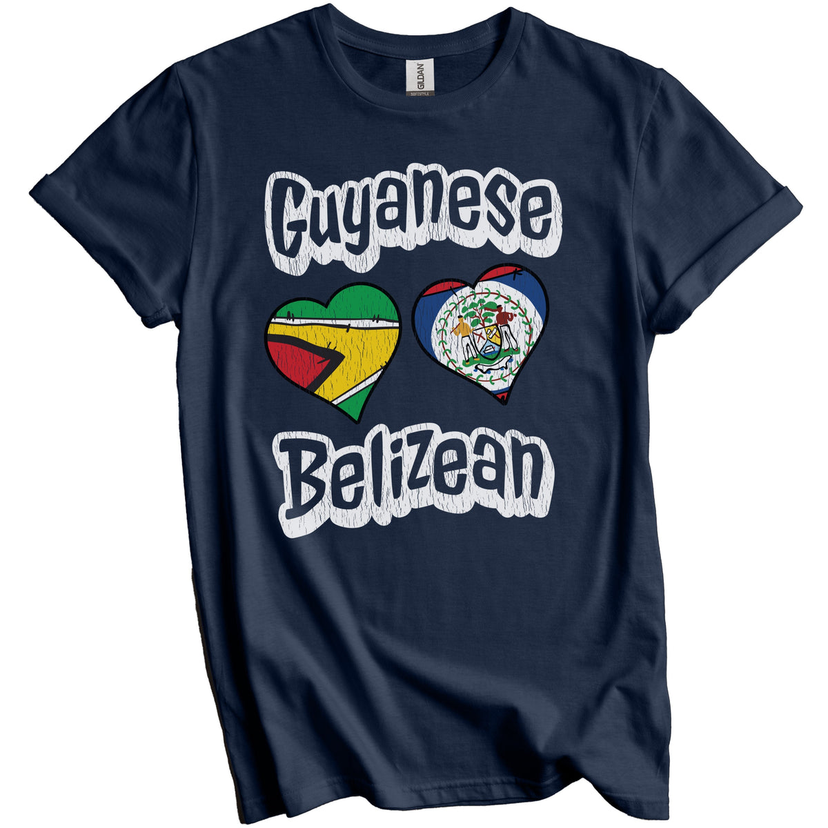 Guyanese Belizean Flag Heart Combo Guyana Belize Distressed T-Shirt