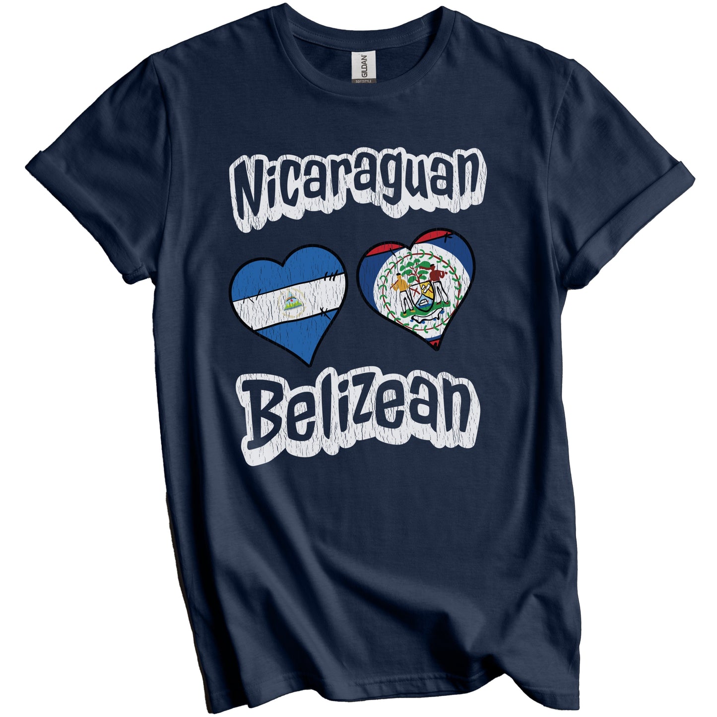 Nicaraguan Belizean Flag Heart Combo Nicaragua Belize Distressed T-Shirt
