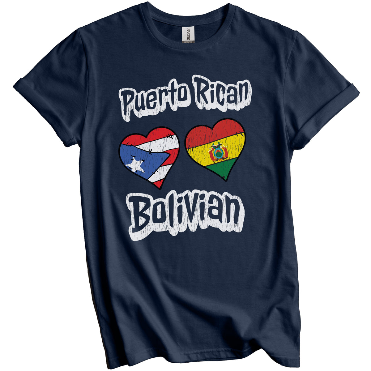 Puerto Rican Bolivian Flag Heart Combo Puerto Rico Bolivia Distressed T-Shirt