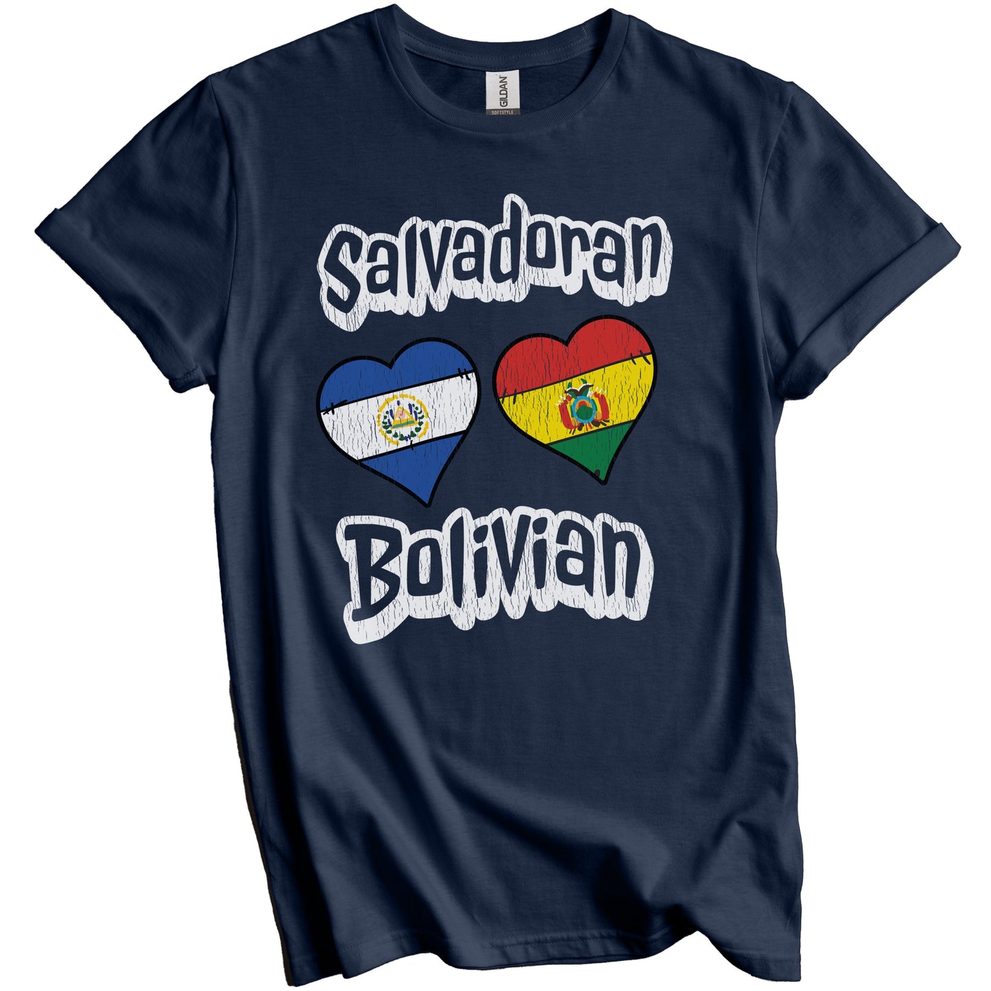 Salvadoran Bolivian Flag Heart Combo El Salvador Bolivia Distressed T-Shirt