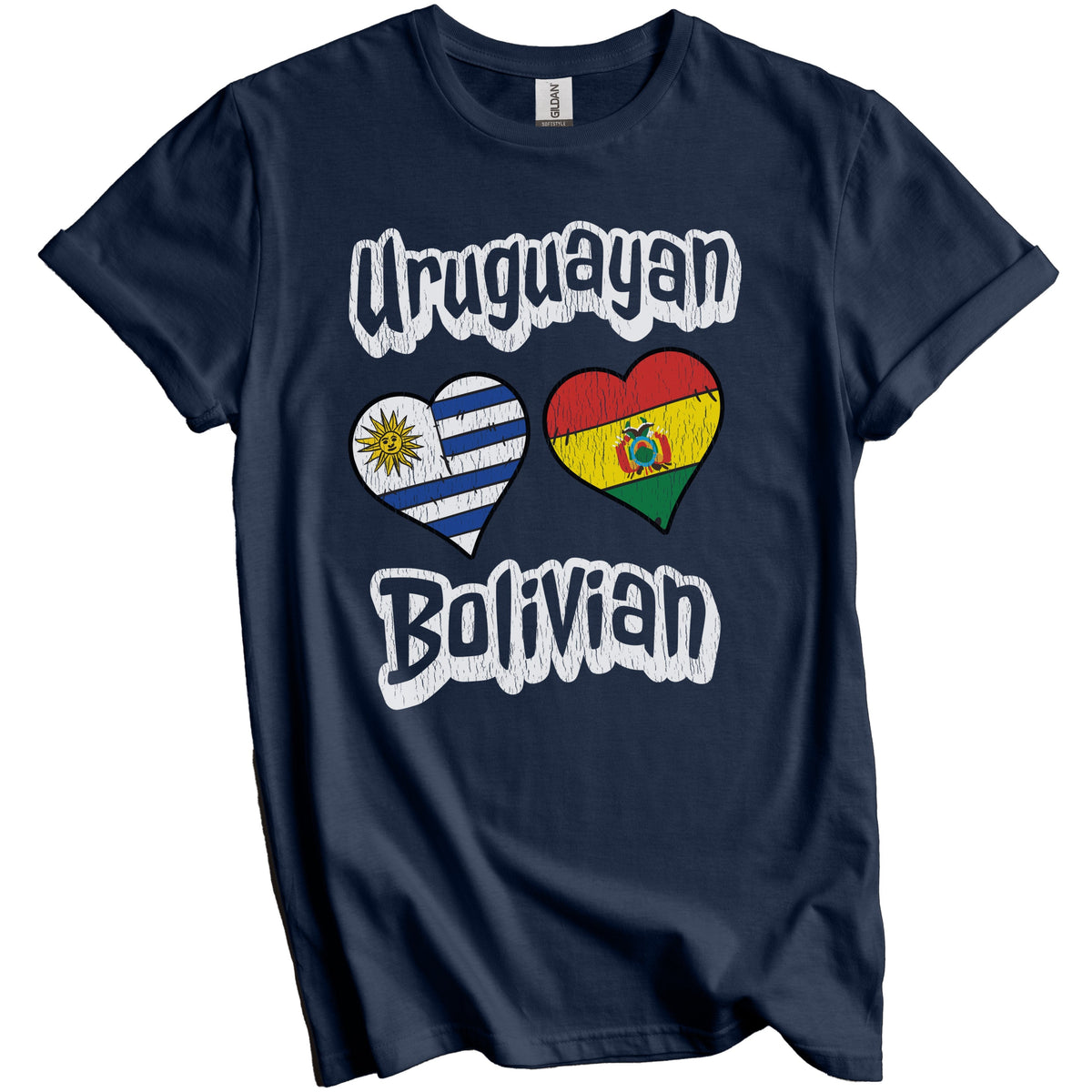 Uruguayan Bolivian Flag Heart Combo Uruguay Bolivia Distressed T-Shirt