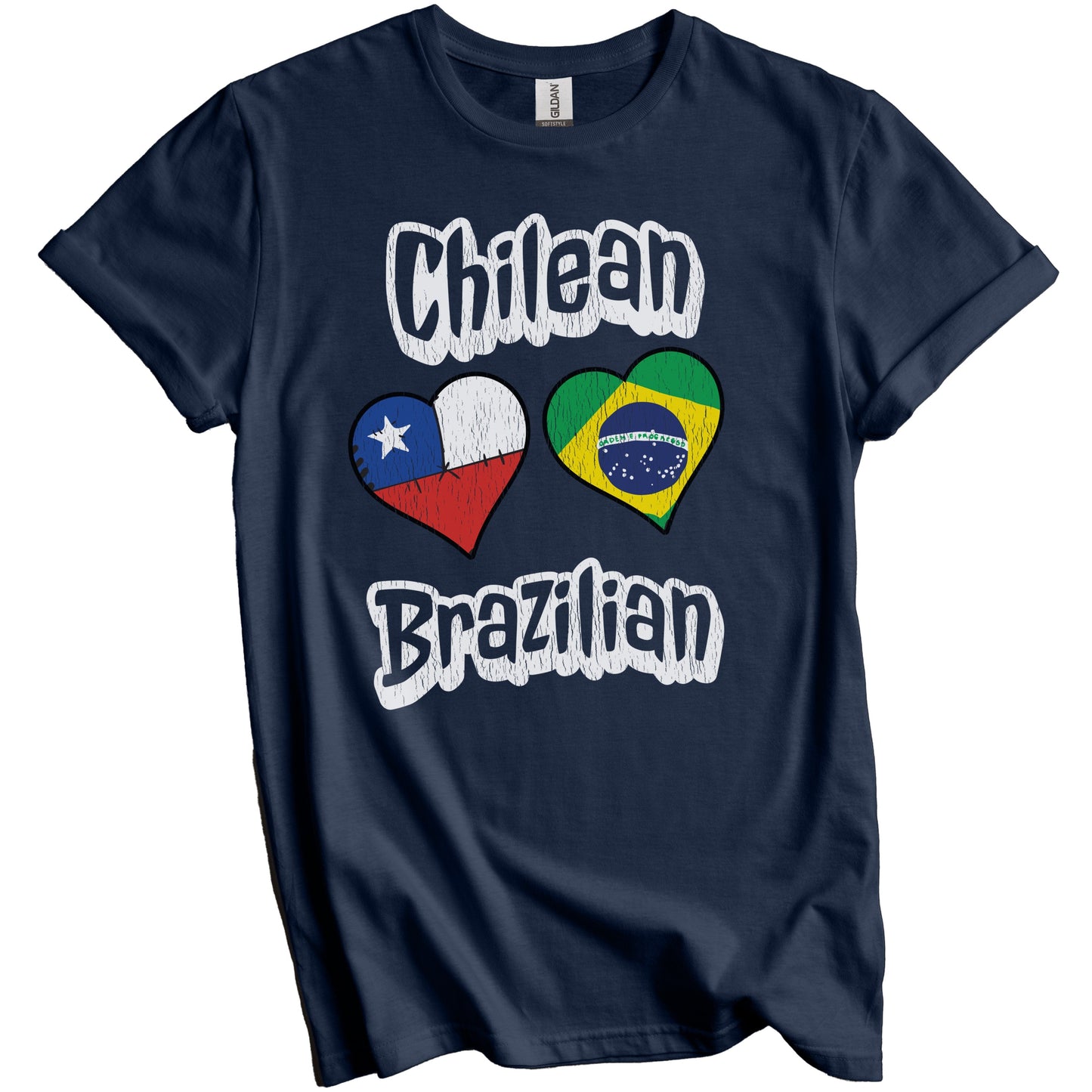 Chilean Brazilian Flag Heart Combo Chile Brazil Distressed T-Shirt
