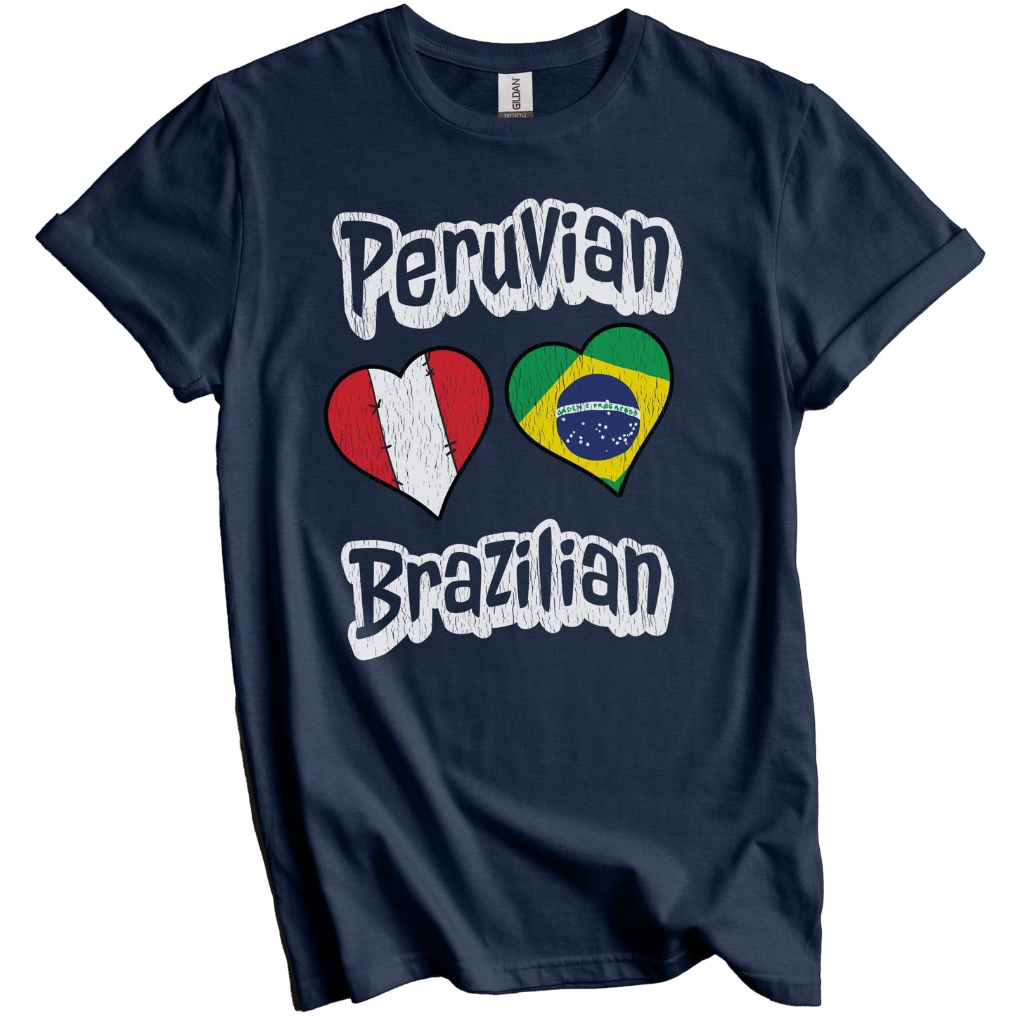Peruvian Brazilian Flag Heart Combo Peru Brazil Distressed T-Shirt