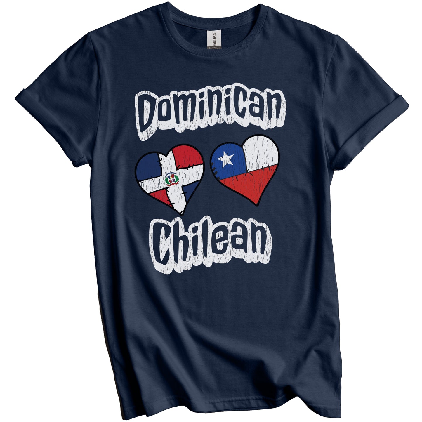 Dominican Chilean Flag Heart Combo Dominican Republic Chile Distressed T-Shirt