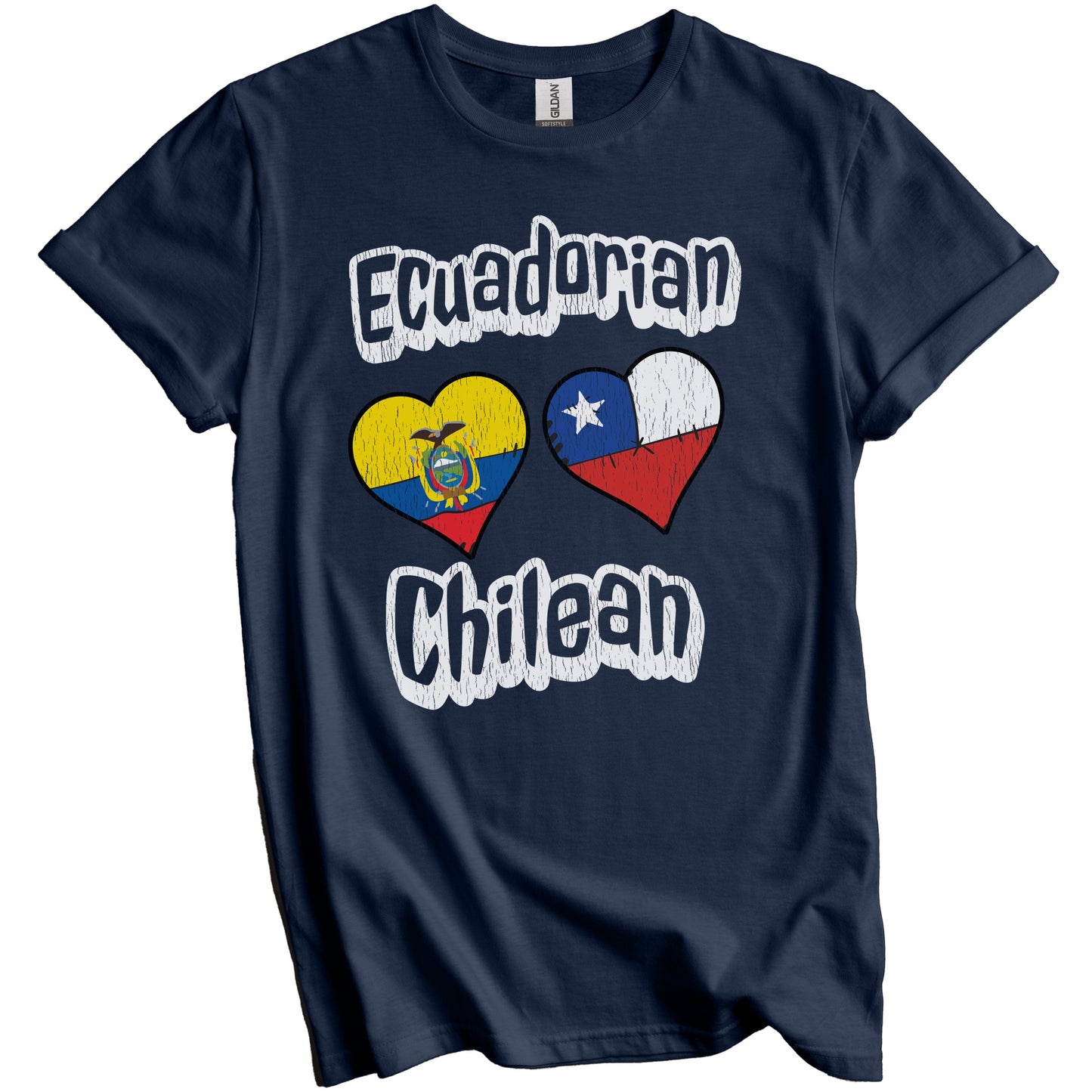 Ecuadorian Chilean Flag Heart Combo Ecuador Chile Distressed T-Shirt