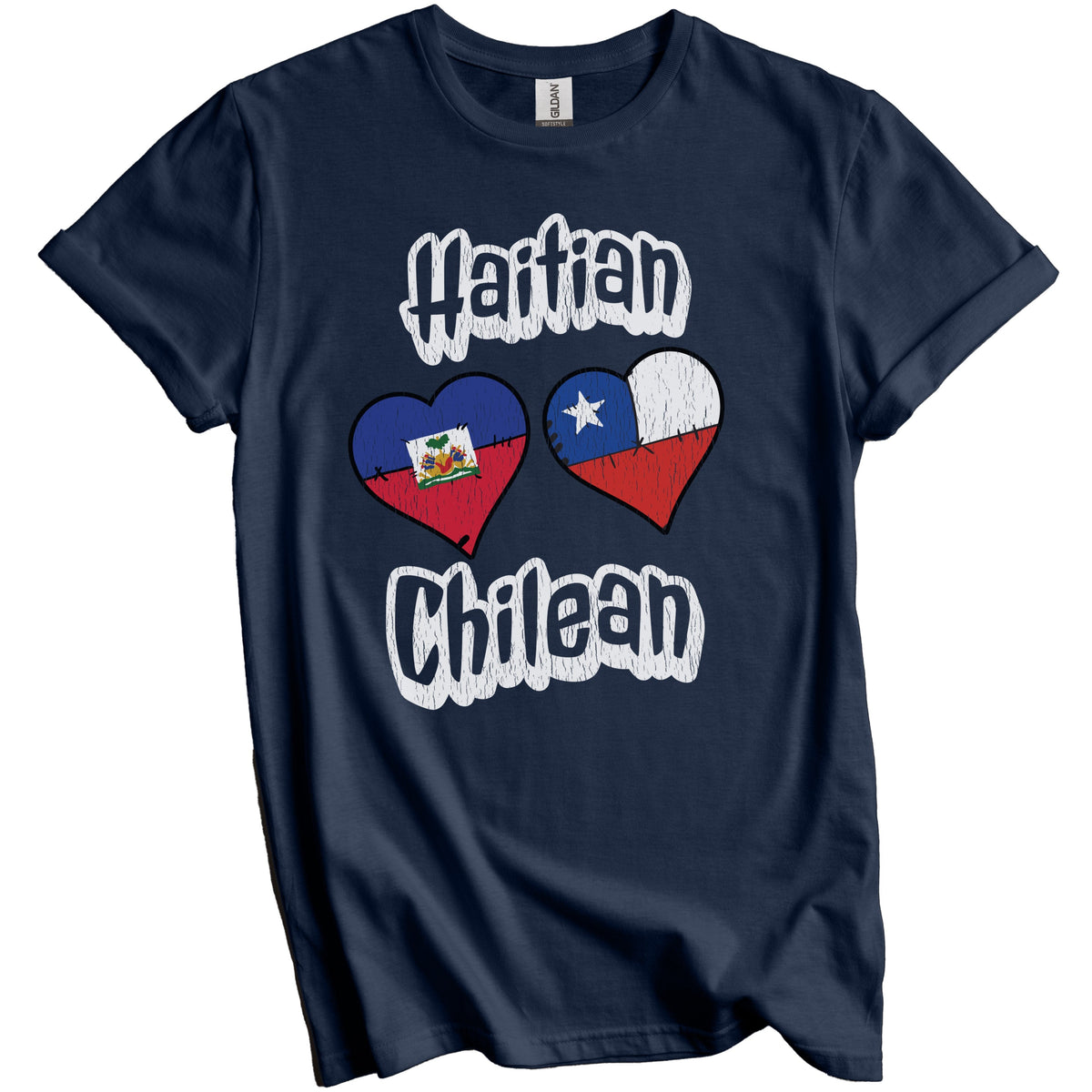 Haitian Chilean Flag Heart Combo Haiti Chile Distressed T-Shirt