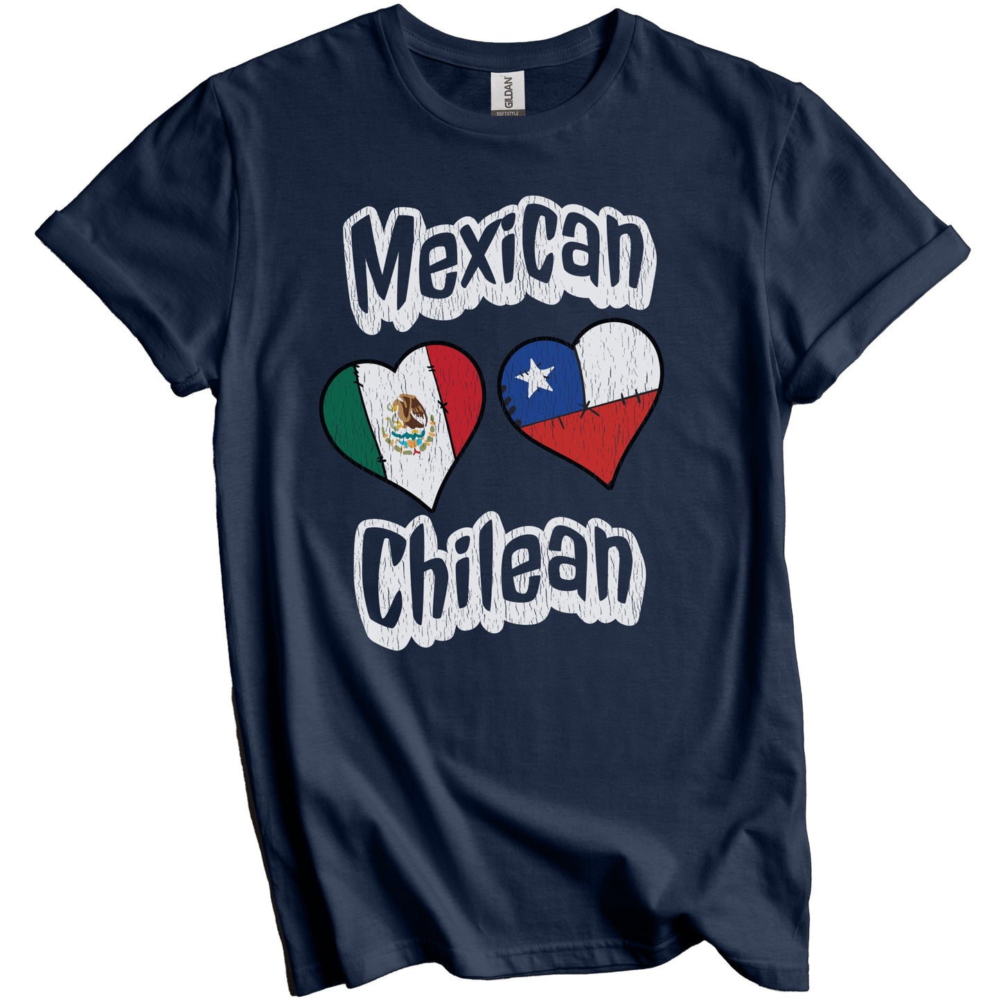 Mexican Chilean Flag Heart Combo Mexico Chile Distressed T-Shirt