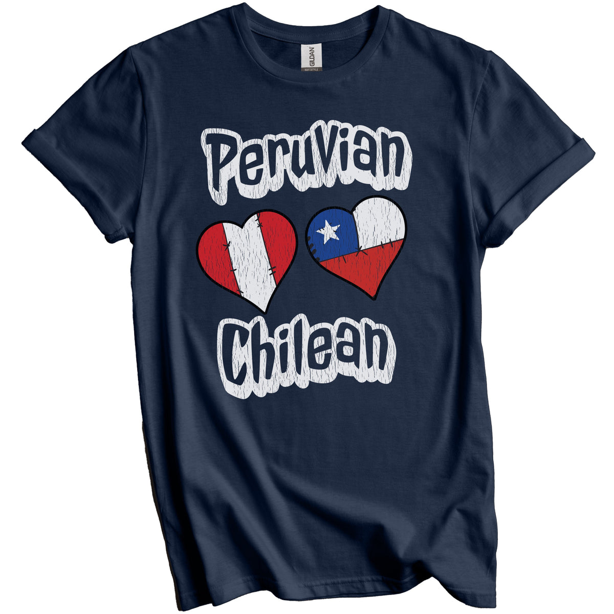 Peruvian Chilean Flag Heart Combo Peru Chile Distressed T-Shirt
