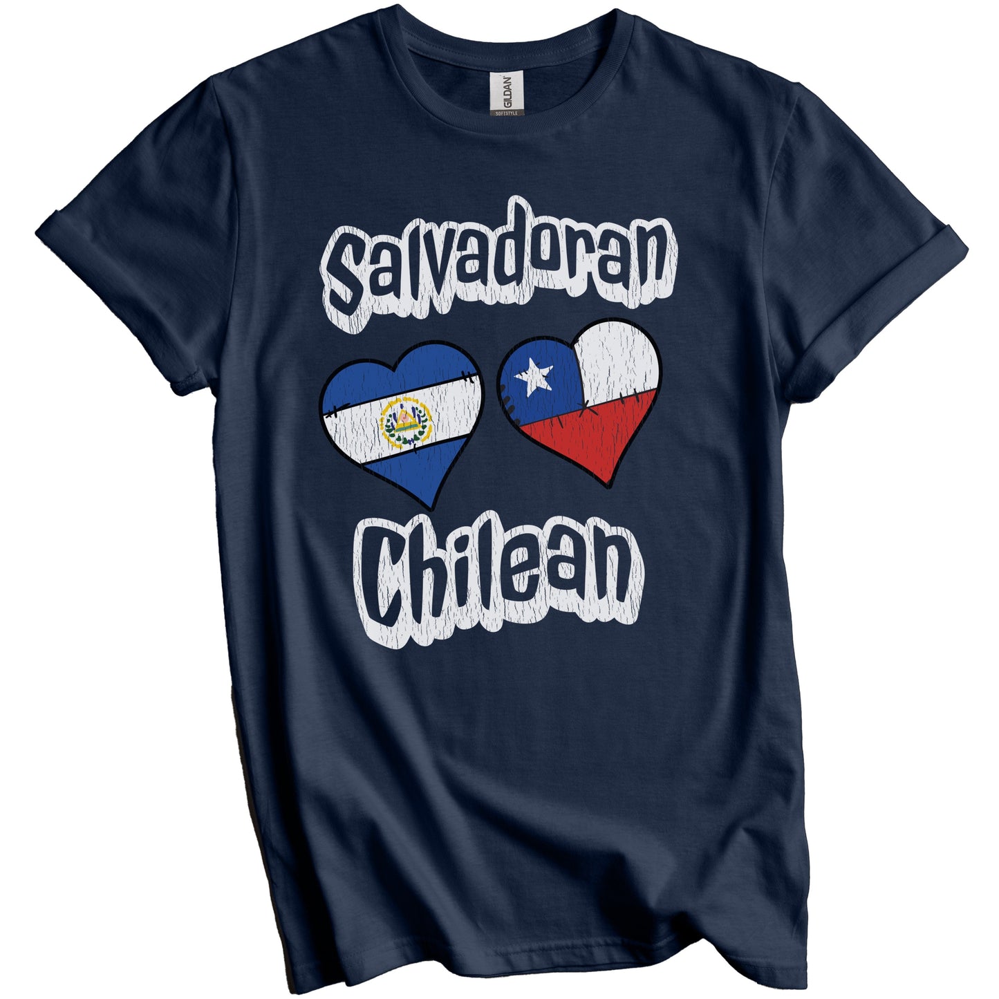 Salvadoran Chilean Flag Heart Combo El Salvador Chile Distressed T-Shirt