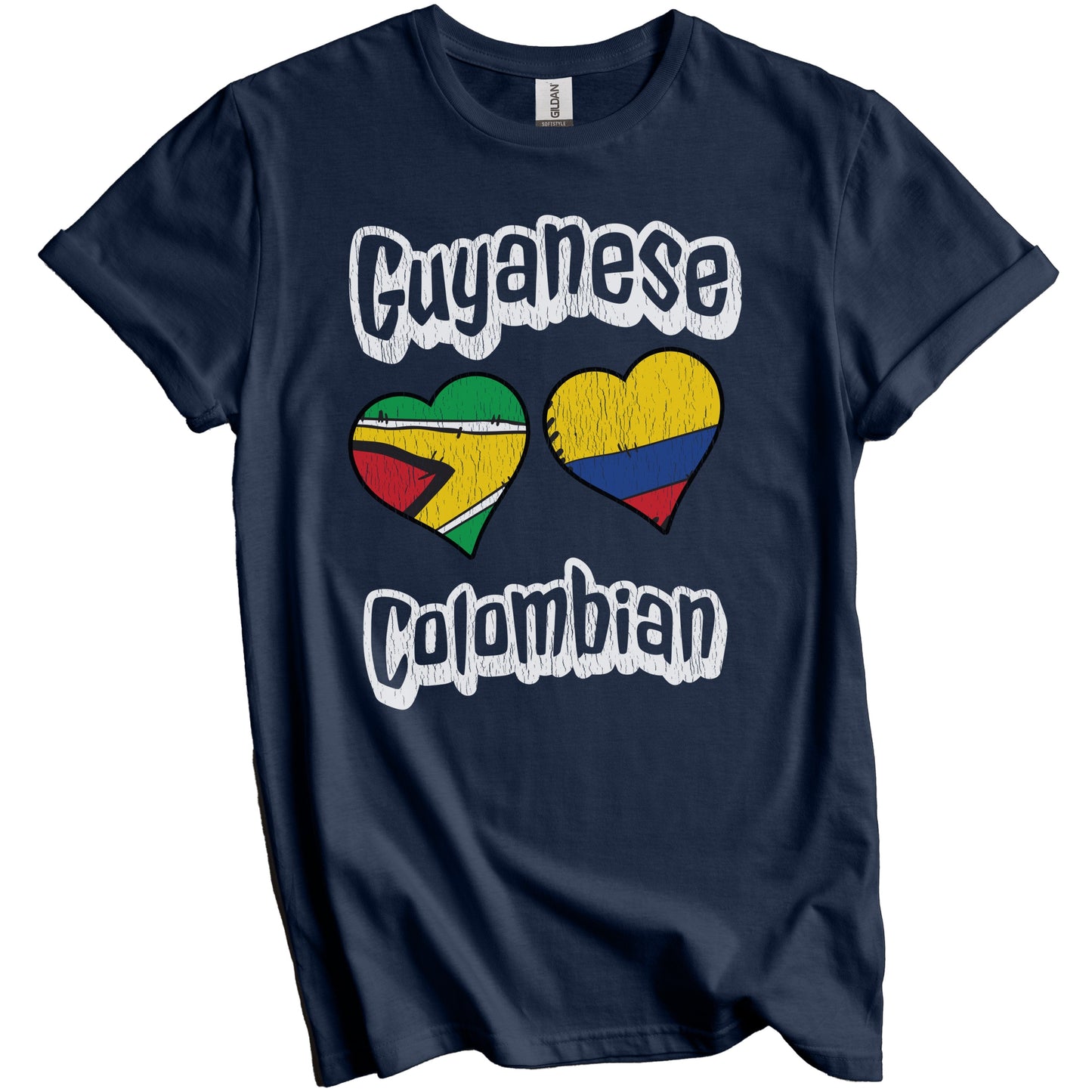 Guyanese Colombian Flag Heart Combo Guyana Colombia Distressed T-Shirt