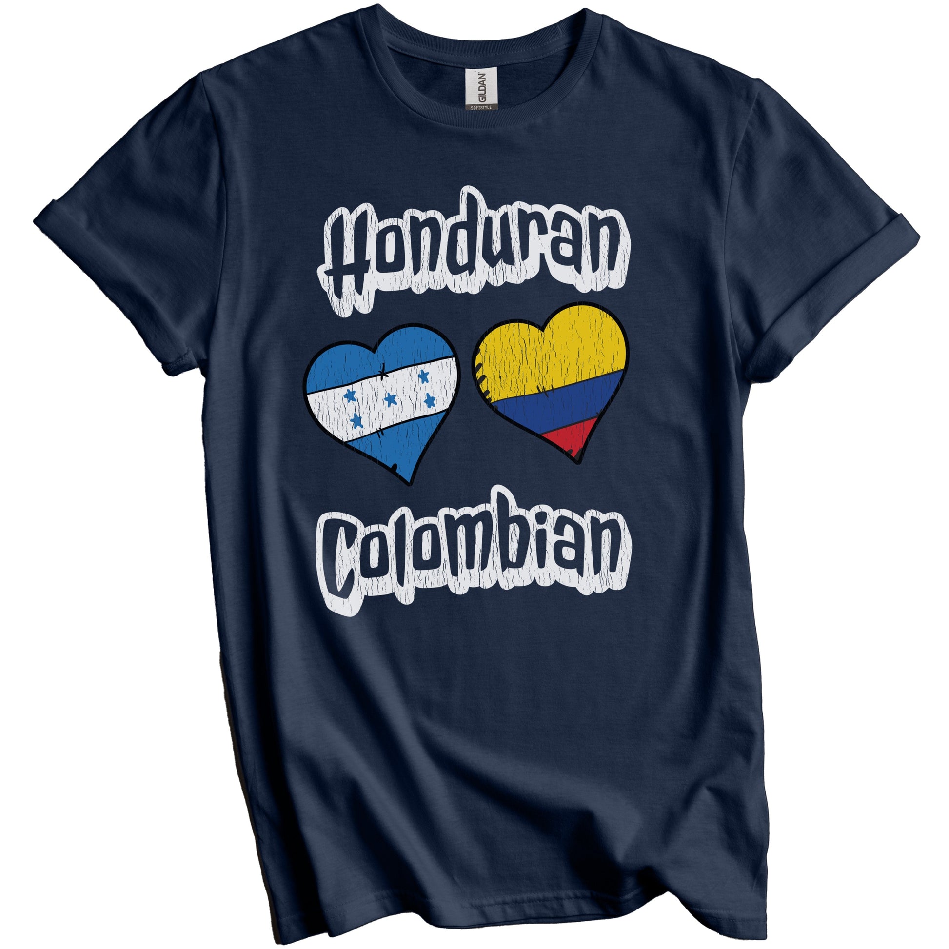 Honduran Colombian Flag Heart Combo Honduras Colombia Distressed T-Shirt