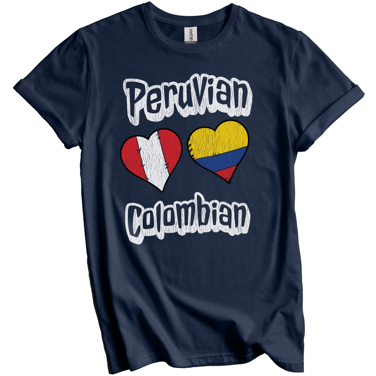 Peruvian Colombian Flag Heart Combo Peru Colombia Distressed T-Shirt