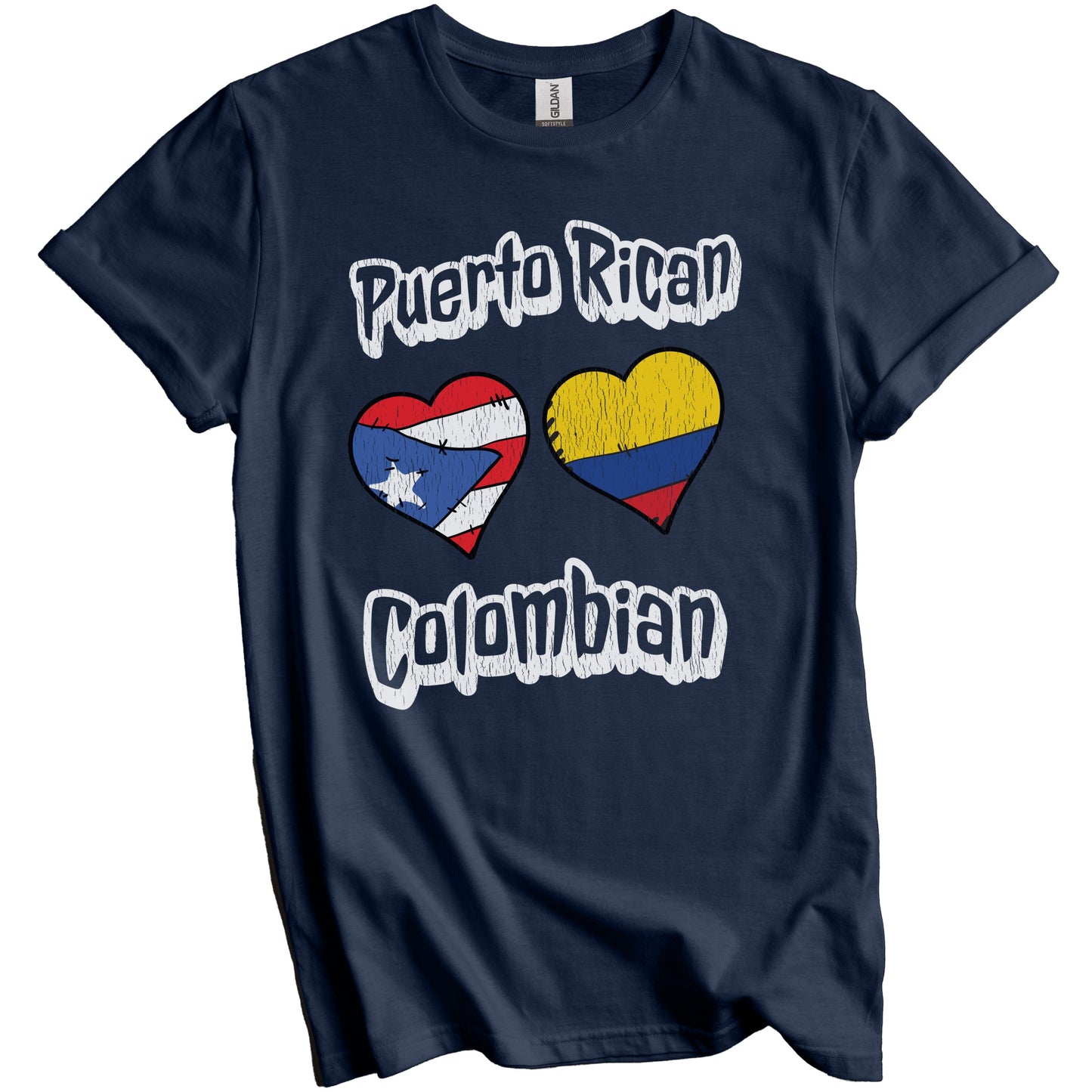 Puerto Rican Colombian Flag Heart Combo Puerto Rico Colombia Distressed T-Shirt