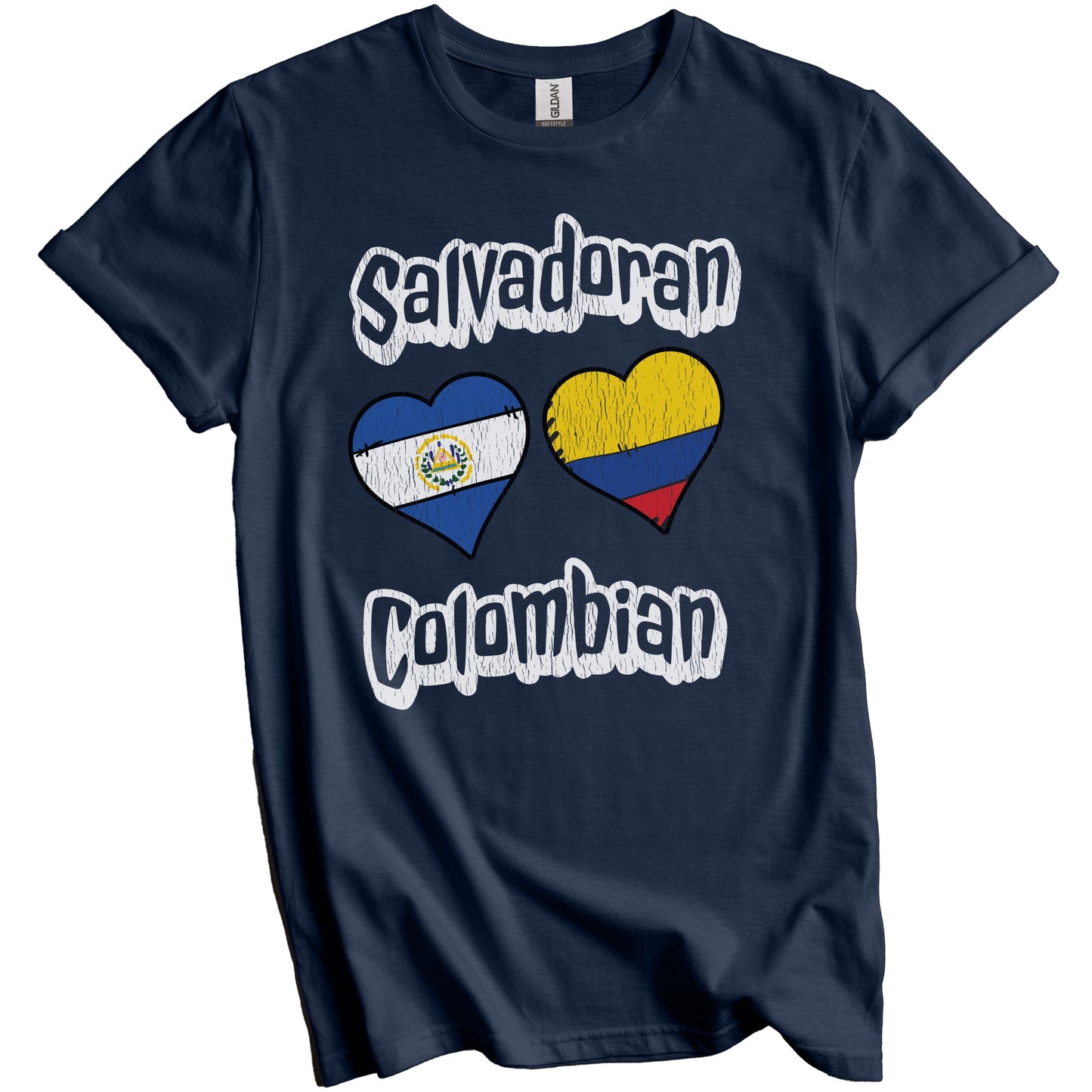 Salvadoran Colombian Flag Heart Combo El Salvador Colombia Distressed T-Shirt