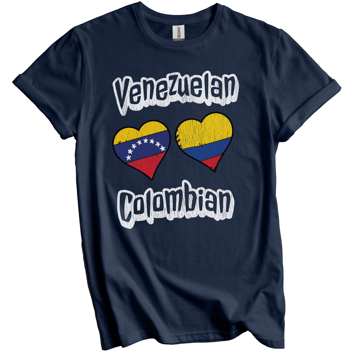 Venezuelan Colombian Flag Heart Combo Venezuela Colombia Distressed T-Shirt