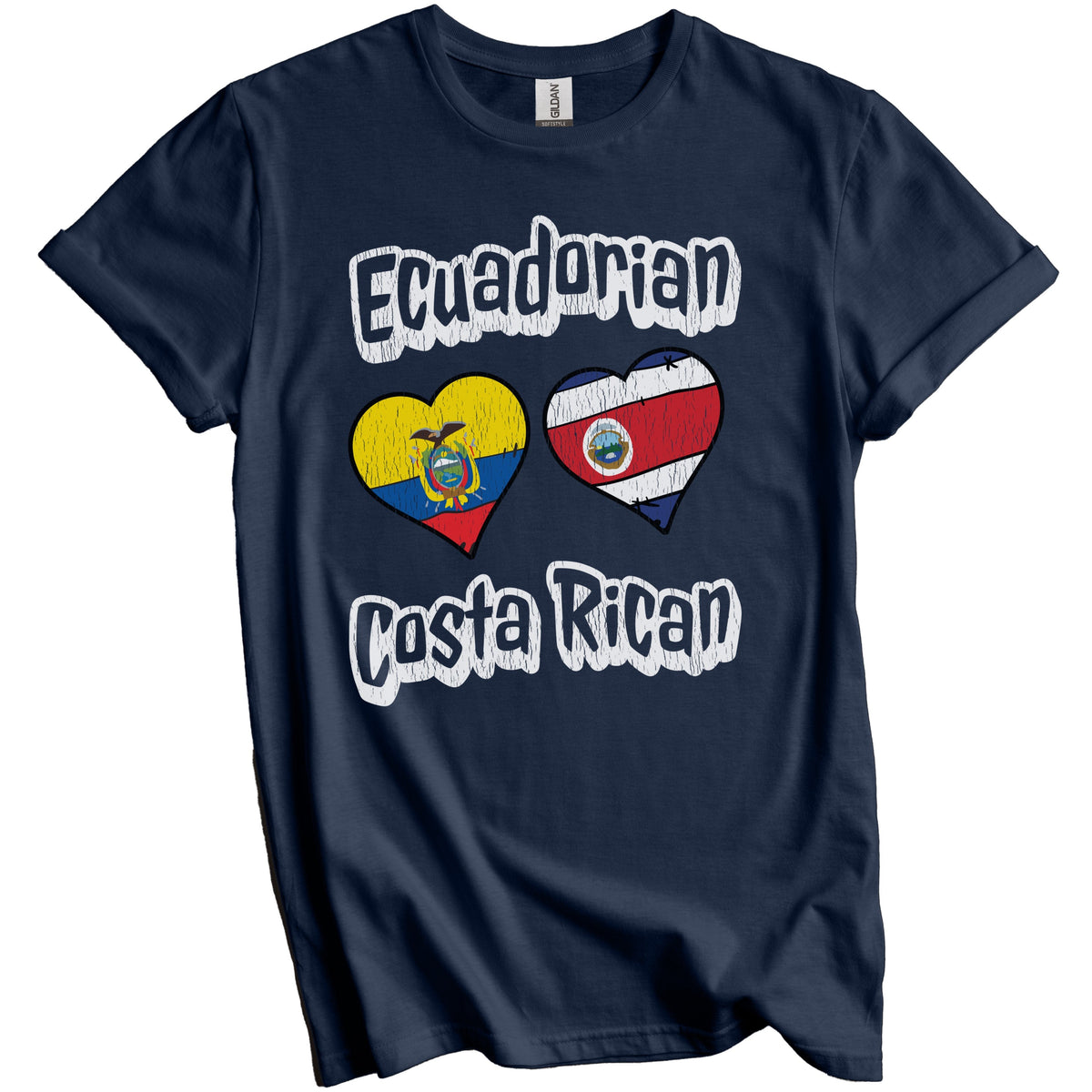 Ecuadorian Costa Rican Flag Heart Combo Ecuador Costa Rica Distressed T-Shirt
