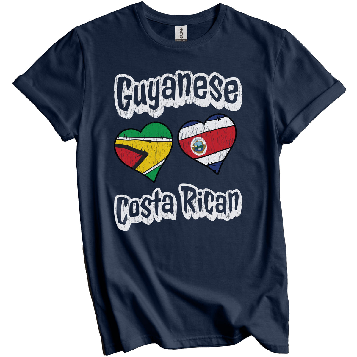 Guyanese Costa Rican Flag Heart Combo Guyana Costa Rica Distressed T-Shirt