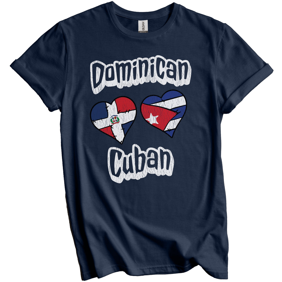 Dominican Cuban Flag Heart Combo Dominican Republic Cuba Distressed T-Shirt