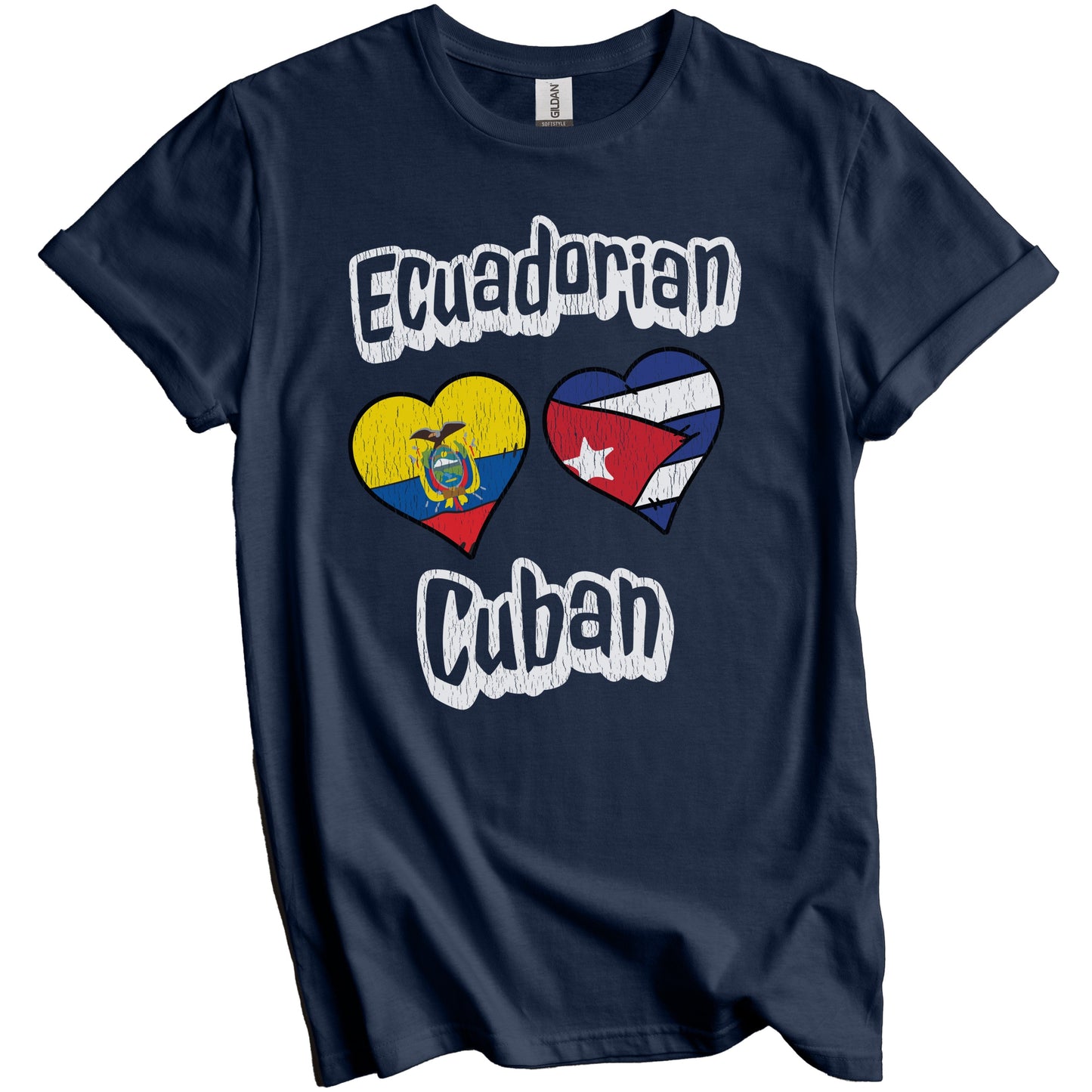 Ecuadorian Cuban Flag Heart Combo Ecuador Cuba Distressed T-Shirt