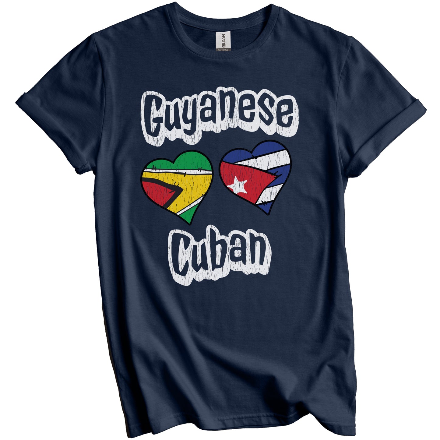 Guyanese Cuban Flag Heart Combo Guyana Cuba Distressed T-Shirt