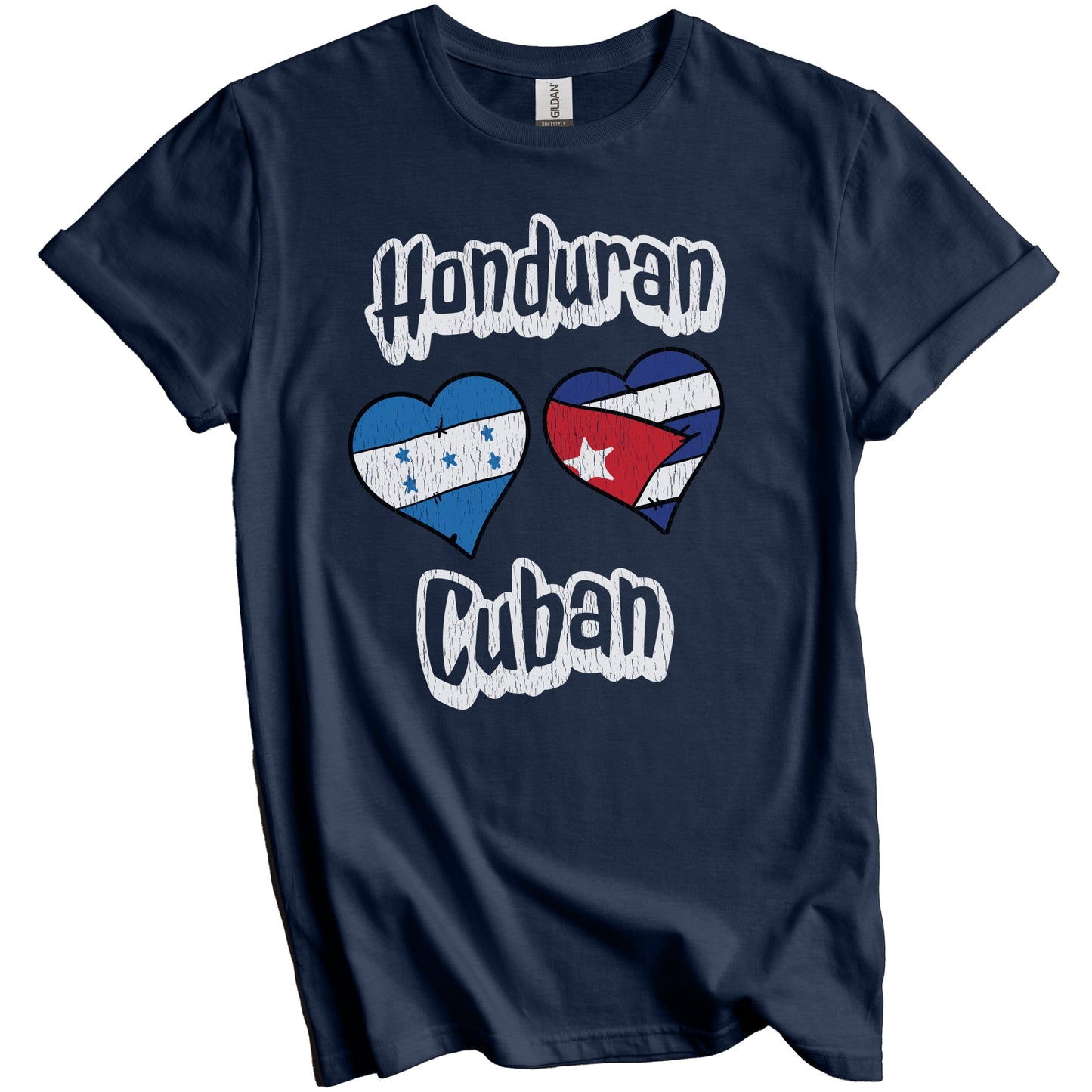 Honduran Cuban Flag Heart Combo Honduras Cuba Distressed T-Shirt