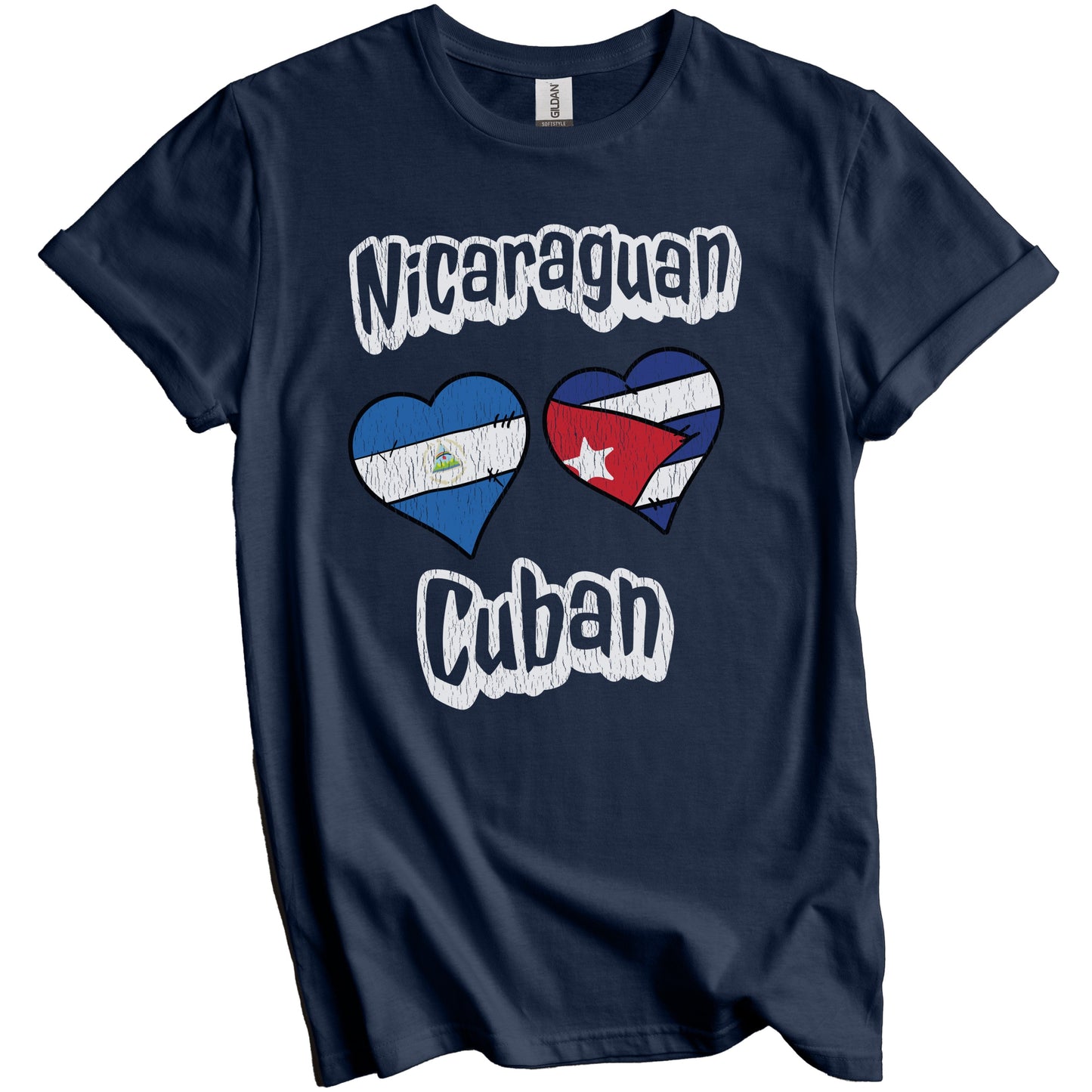 Nicaraguan Cuban Flag Heart Combo Nicaragua Cuba Distressed T-Shirt