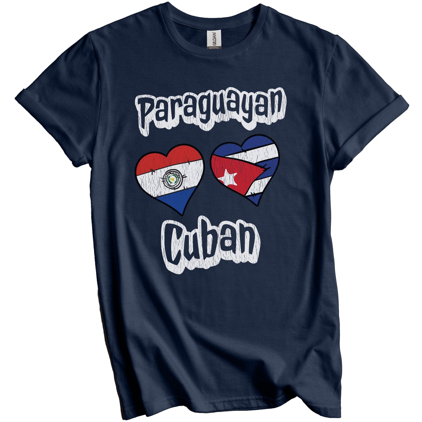 Paraguayan Cuban Flag Heart Combo Paraguay Cuba Distressed T-Shirt