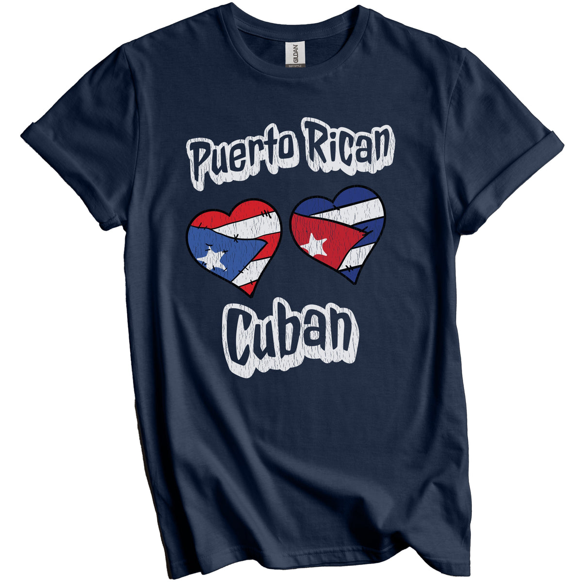 Puerto Rican Cuban Flag Heart Combo Puerto Rico Cuba Distressed T-Shirt