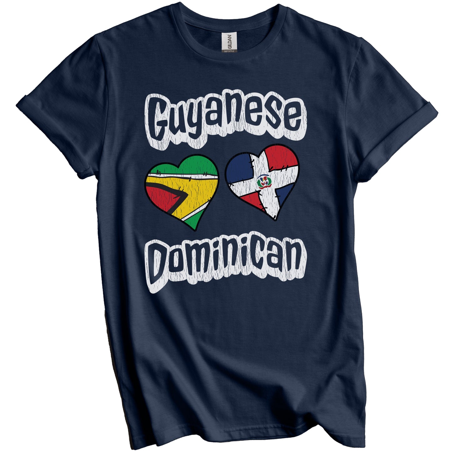 Guyanese Dominican Flag Hearts Guyana Dominican Republic Distressed T-Shirt