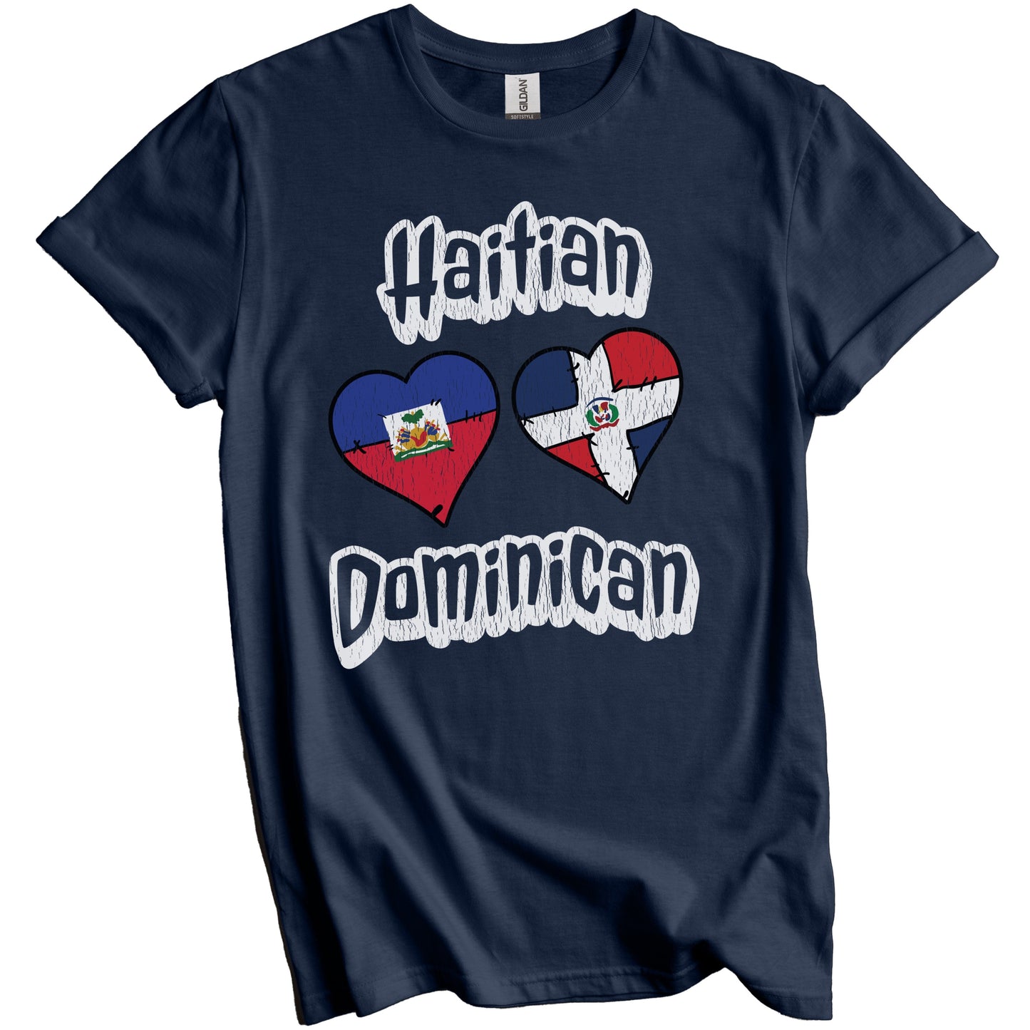 Haitian Dominican Flag Heart Combo Haiti Dominican Republic Distressed T-Shirt